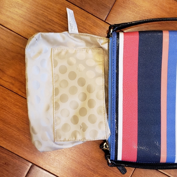 Kate Spade Striped Crossbody. Pink, Periwinkle, Black, White, Aqua - Picture 7 of 12